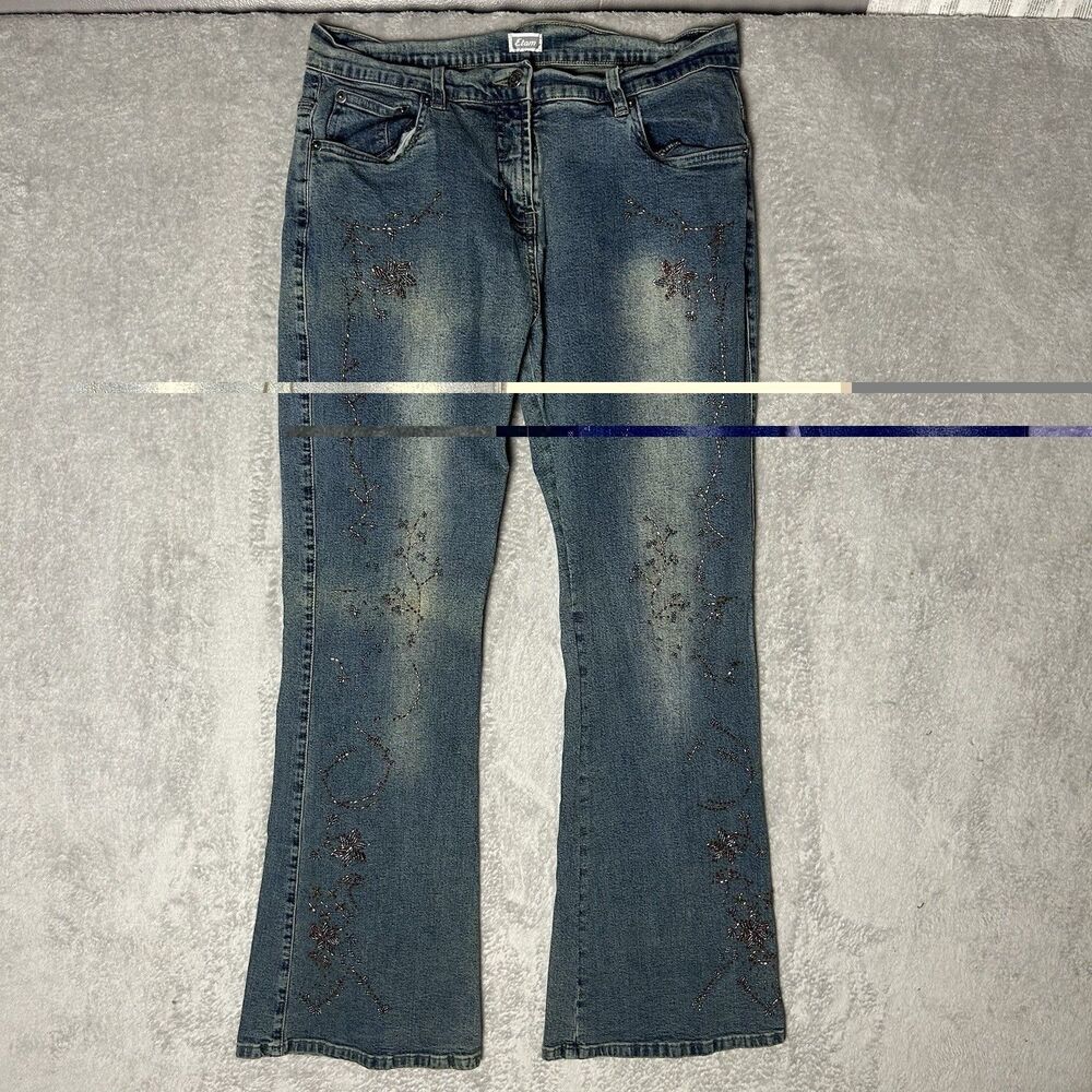 ETAM Women’s Y2K Flared Bedazzled Jeans Vintage Fairy Cottage Core Boho ￼